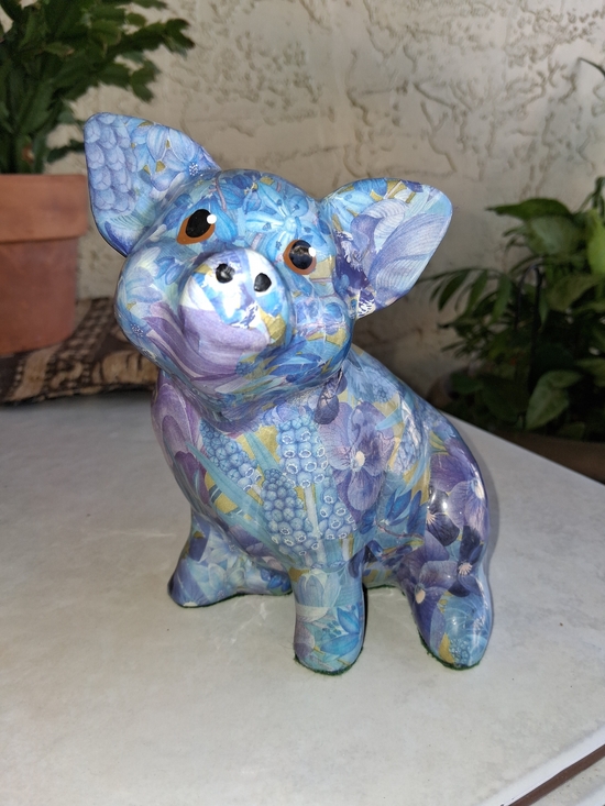 Other - Decorative Blue Floral Ceramic Pig Figurine by